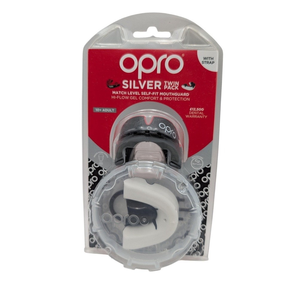 OPRO Silver Twin Pack Mouthguard Adult Unisex Large Multi-Color With Strap Rugby